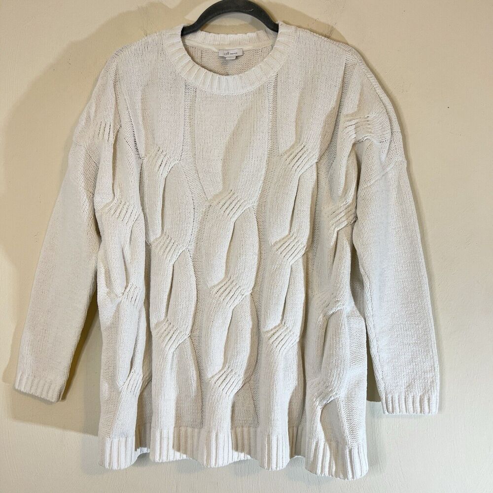J Jill Womens Chenille Sweater Off White Cable Knit Pullover Size Medium